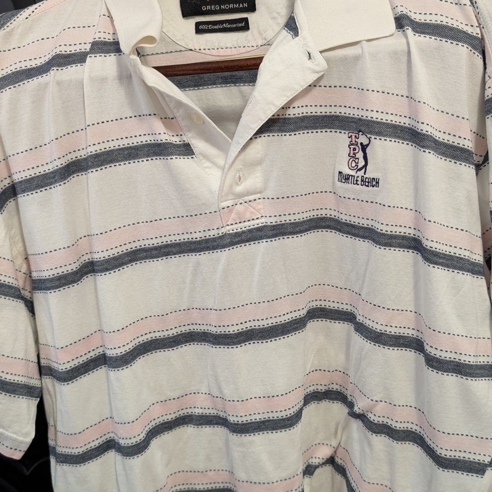 Greg Norman Collection Men's Striped Polo Shirt - White and Gray